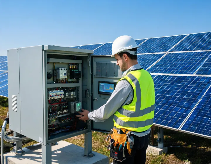 Renewable energy technician commissioning inverter equipment
